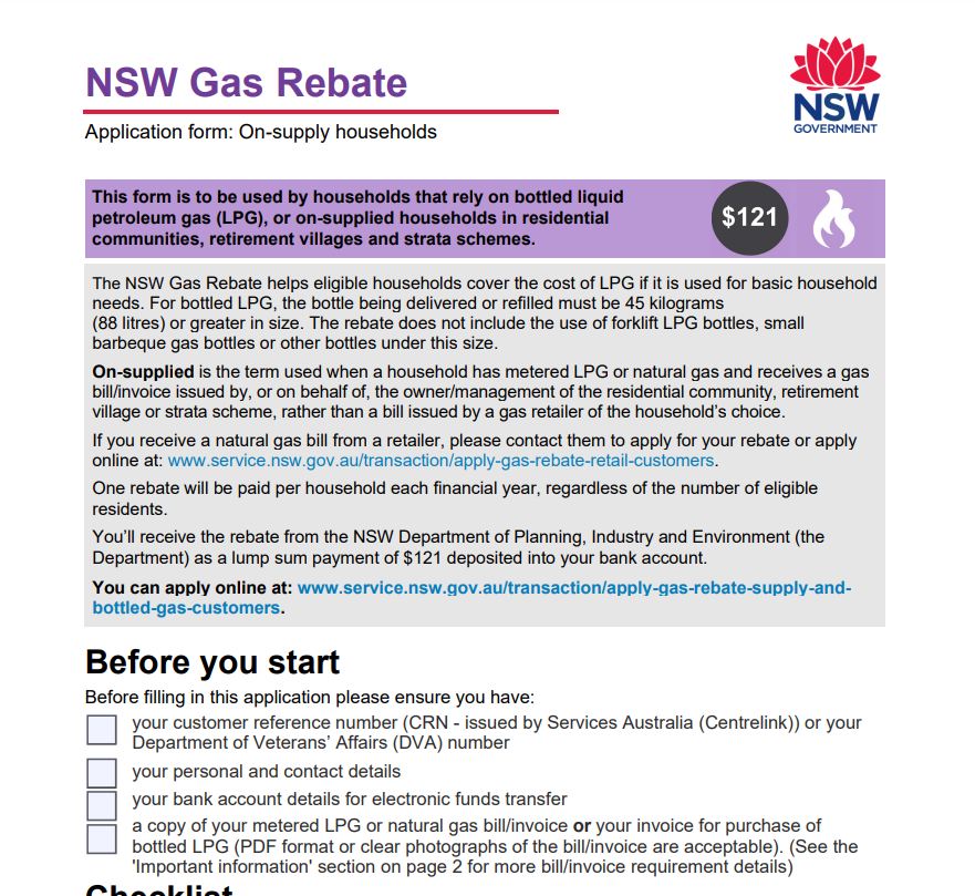 Gas Networks Rebate Application